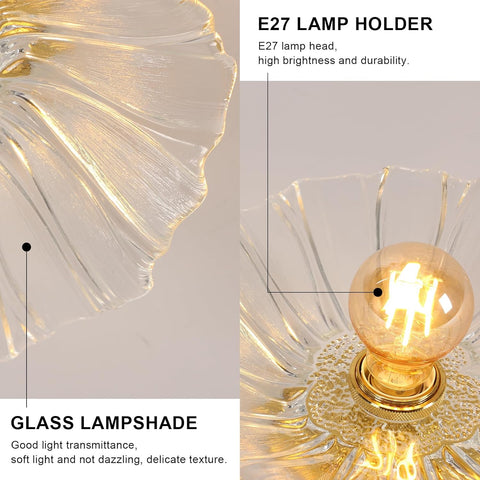Plafonnier Moderne en Verre Fleur Doré E27 28cm