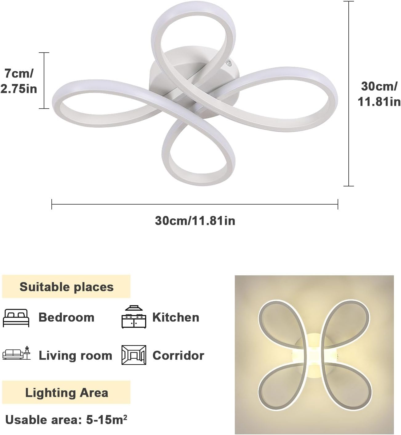 Plafonnier LED Moderne 30W Design Floral