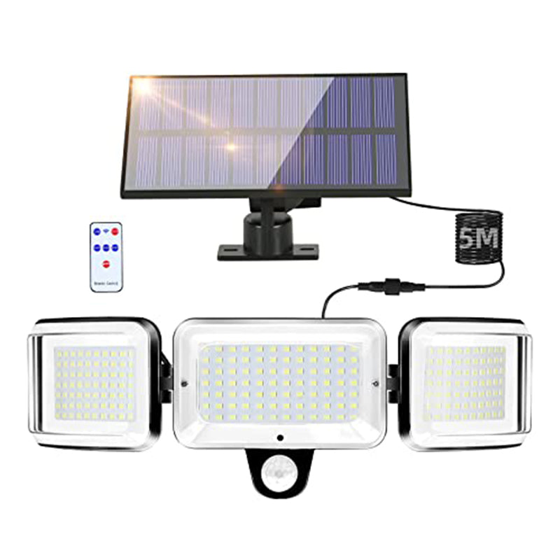 Aplique solar para exterior con sensor independiente Negro, 24,3*11,11,8 cm, 224 LED, luz blanca, cable de 5 metros, detección de bocina por infrarrojos