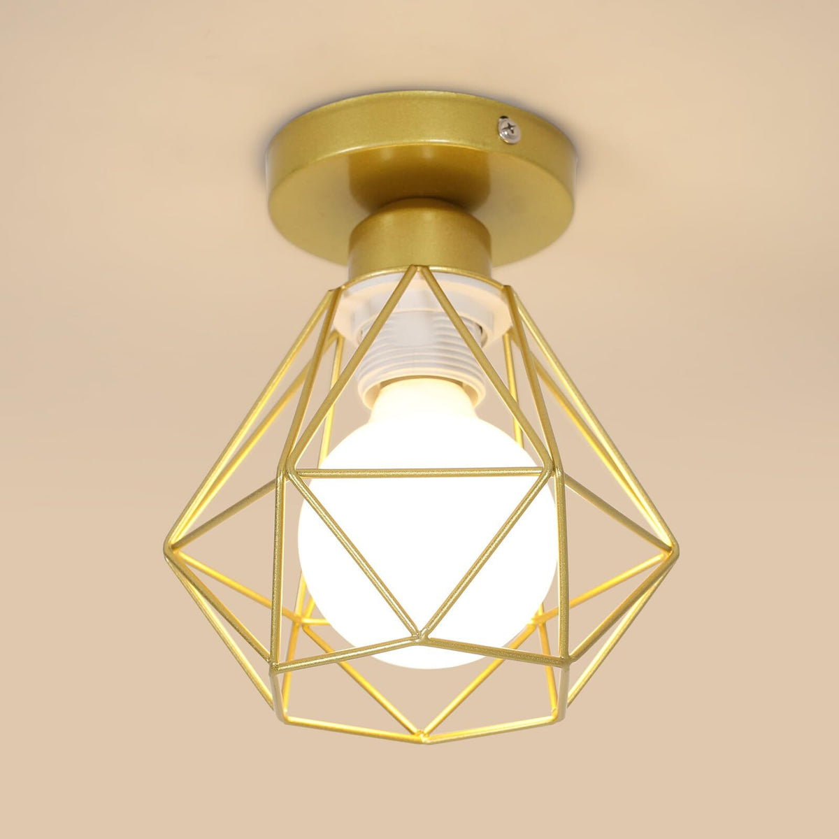 Luxe plafondlamp, gouden chassis 16*18 CM, metaal, ruitvorm, E27-voet (zonder lamp)