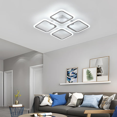 Plafonnier LED, Blanc Carré*4 têtes, en Acrylique, 46W 6500K Lumière Blanche Froide, pour Salon Chambre