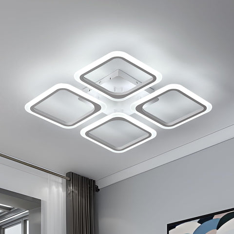 Plafonnier LED, Blanc Carré*4 têtes, en Acrylique, 46W 6500K Lumière Blanche Froide, pour Salon Chambre