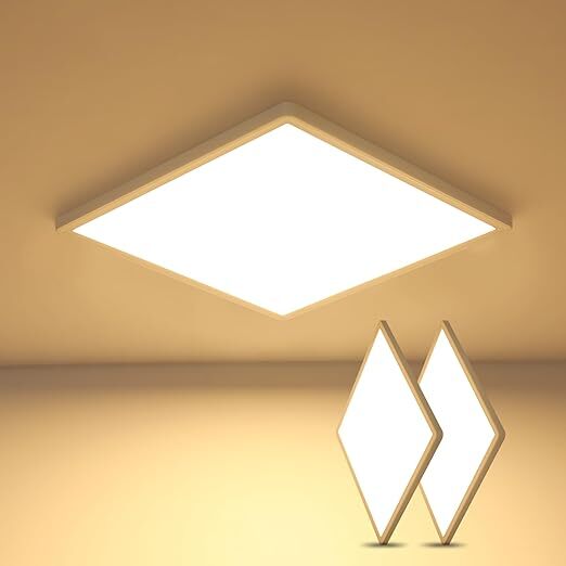 Luz de techo LED cuadrada blanca de 2 uds, ultraplana, luz blanca cálida de 24W 3000K, PVC impermeable IP44, para baño