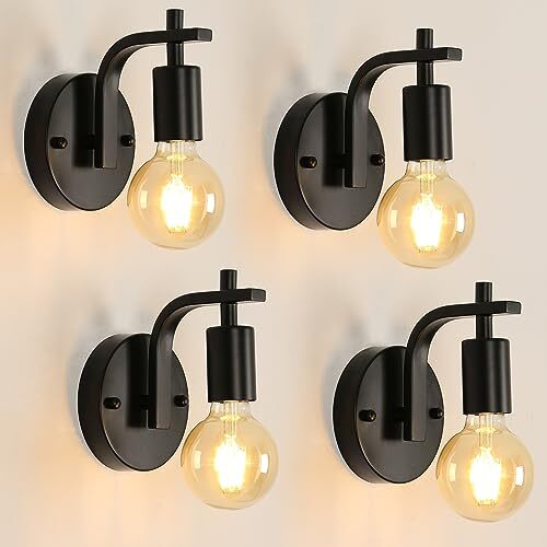 4 stuks – zwarte metalen wandlamp – binnenophanging E27 voet (zonder lamp) – voor entree slaapkamer