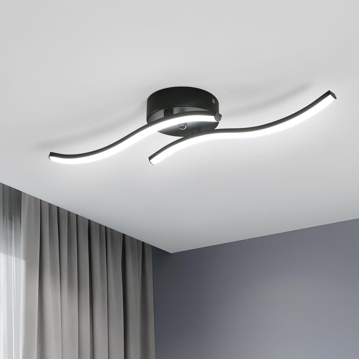 LED-plafondlampen, 2 zwarte parallellen, 12W 6500K koel wit licht, 60*12 CM, voor slaapkamer woonkamer