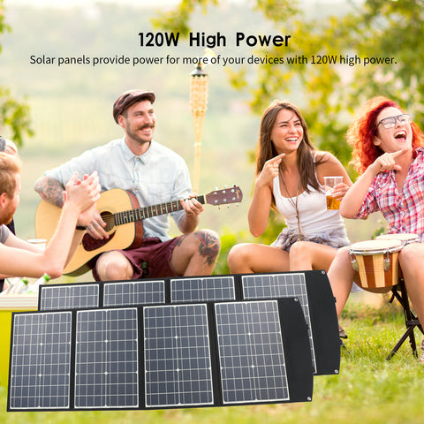 120W Panneau Solaire Pliable Modules Solaires Portable Monocristallin PD 45W Chargeur Étanche USB QC3.0 DC Générateur Solaire Extérieur pour Camping et Jardin