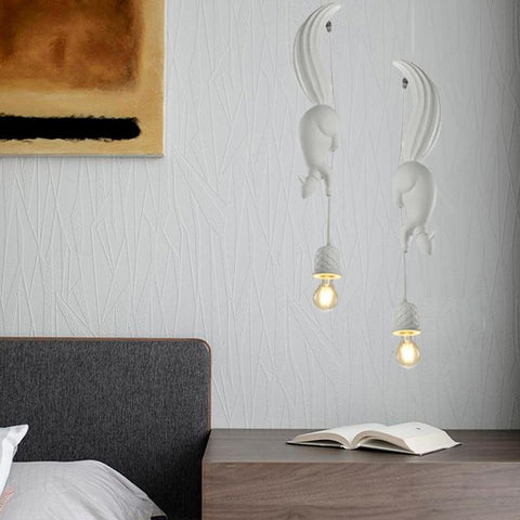 Nordic Squirrel Resin LED Pendentif Lampe Suspendue Moderne Pour Chambre Chambre D'enfant Chambre D'enfant Décor Luminaire Industriel