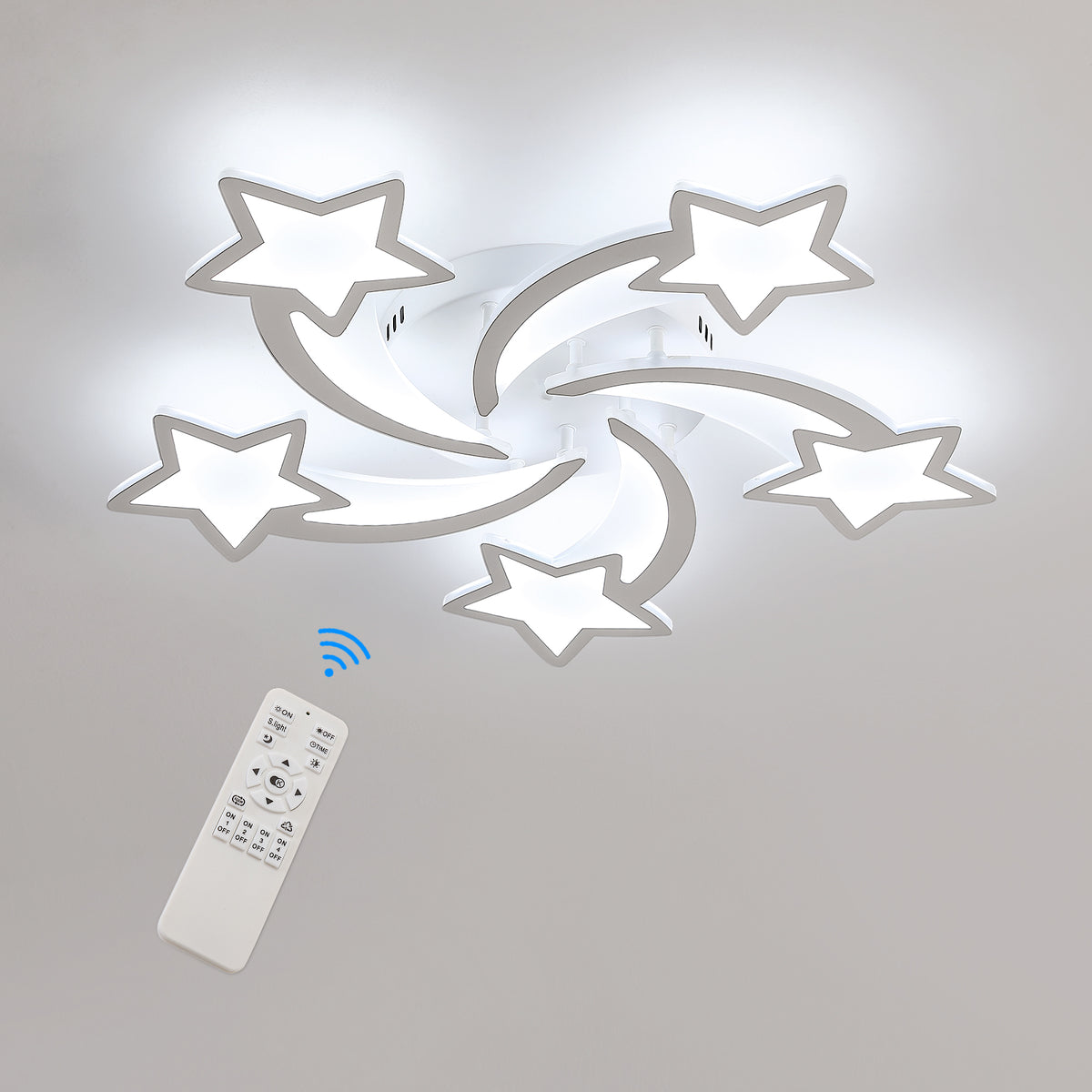 Plafonnier LED Moderne Dimmable, 50W Lampe De Plafond Créatif Forme De Étoile À 5 Têtes, Métal Acrylique Plafonnier Avec Télécommande, Pour Chambre À Coucher, Salon, Salle À Manger, Chambre D'enfant