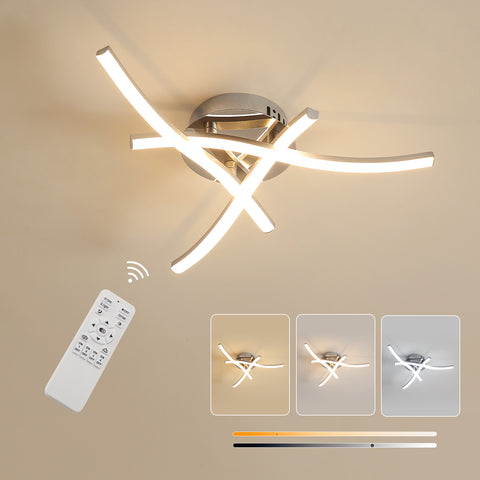 Plafonnier LED Dimmable, Luminaire Plafonnier avec Télécommande, 18W Design Ondulé Moderne Lampe de Lustre pour Chambre Salon Couloir