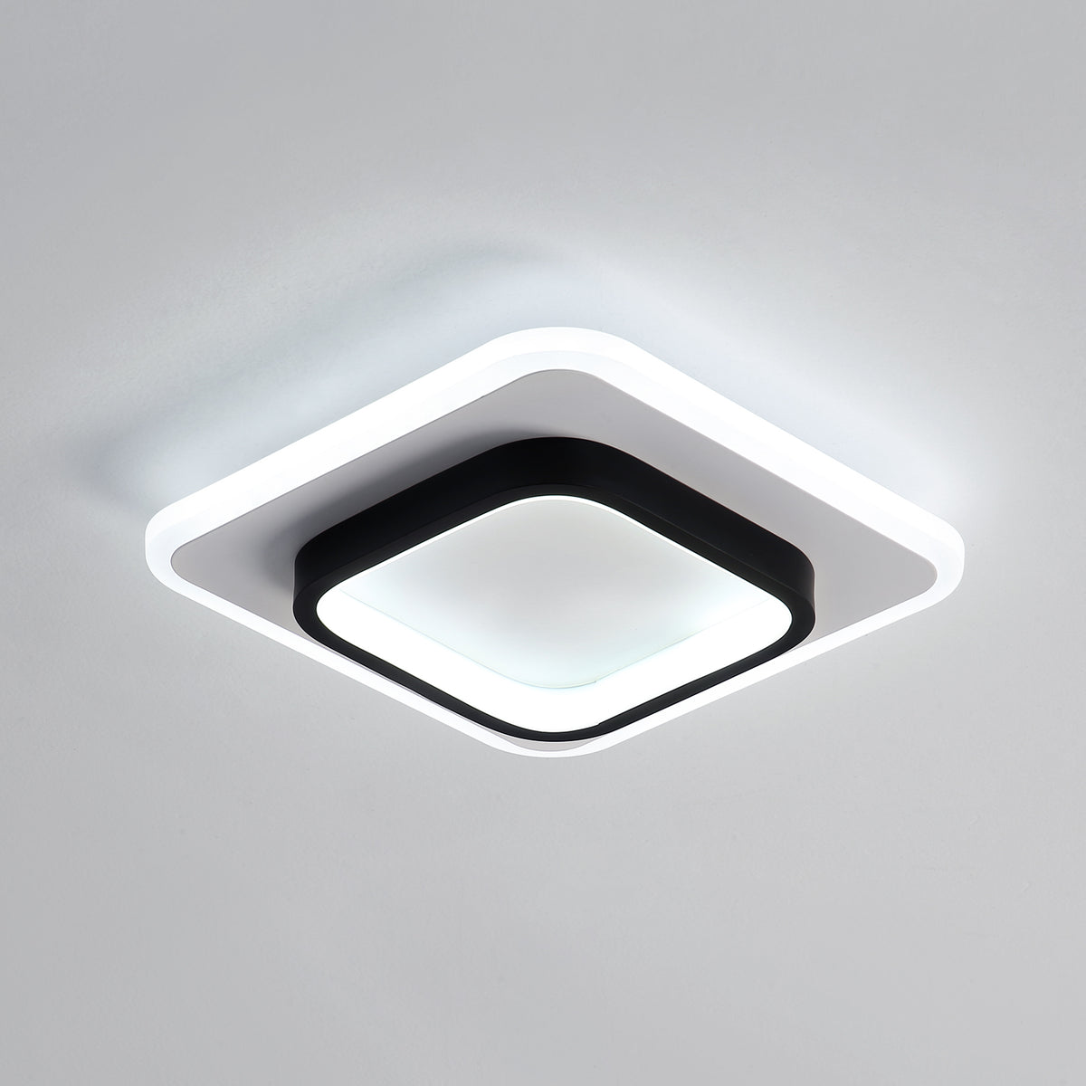 Lámpara De Techo LED Moderna, Lámpara De Techo De Acrílico Cuadrada De Moda 21 W, Diámetro 24 Cm, Iluminación para Escaleras De Balcón De Pasillo, Blanco Frío 6000 K Negro