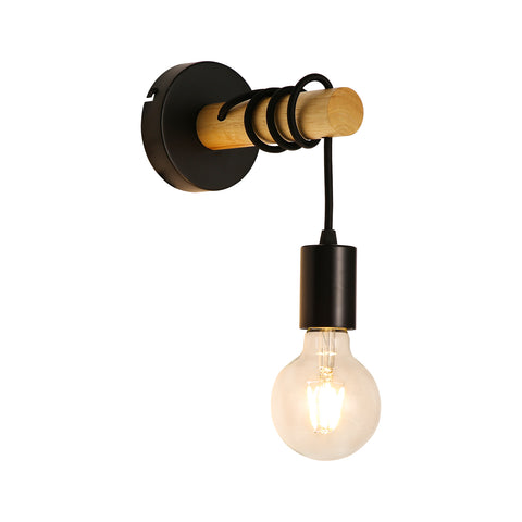 Applique Murale Vintage, Spot Mural Design en Bois Rétro Industrielle, Douille E27 10Watt max, Eclairage d'Intérieur pour Salon Chambre Salle à Manger Couloir Bar Noir (Sans Ampoule)