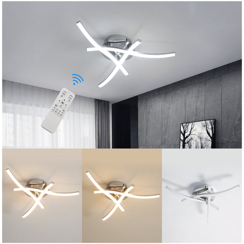 Plafonnier LED Dimmable, Luminaire Plafonnier avec Télécommande, 18W Design Ondulé Moderne Lampe de Lustre pour Chambre Salon Couloir