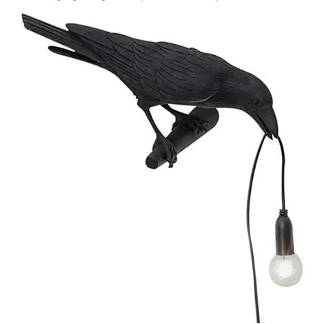 Applique Murale Corbeau, Applique Murale Oiseaux Corbeau Gothique Unique pour Chambre de Chevet Salon Décor de Ferme (Lampe Murale Noire Gauche)