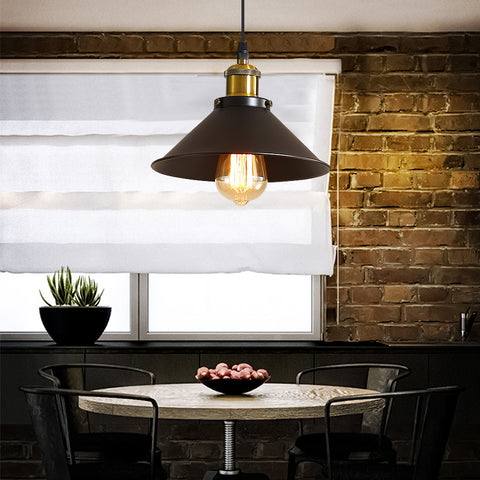 Suspension Luminaire Industrielle Vintage, Lustre Plafonnier Noir en Métal Φ22cm, Compatible Ampoule E27, Idéal pour Salon, Cuisine, Salle à Manger, Restaurant, Café, Bar