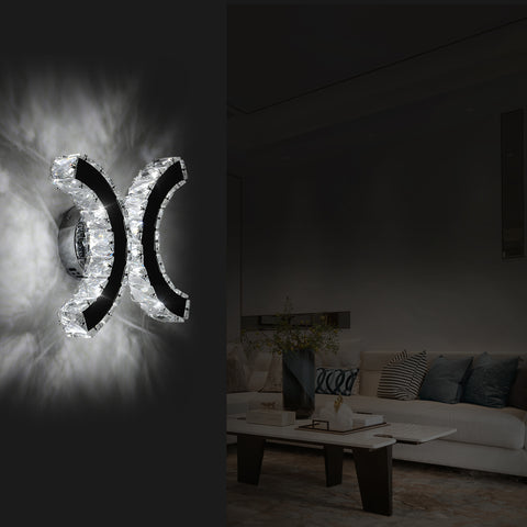 Lampe Murale en Cristal, Applique Murale LED Intérieure, 12W Lumière Blanche Froide 6000K Double C Design, Moderne Décoration Luminaire Mural pour Salon Chambre Couloir Salle de Bain