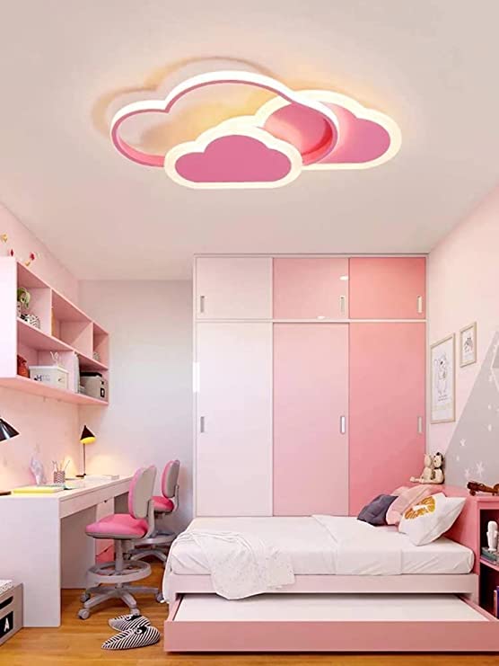 Plafón LED, Lámpara de Techo Nube Creativa, 32W 2700lm 42cm, con Mando a Distancia Regulable 3000K, Plafón Rosa Moderno Aplique de Pared para Salón, Pasillo y Habitación Infantil