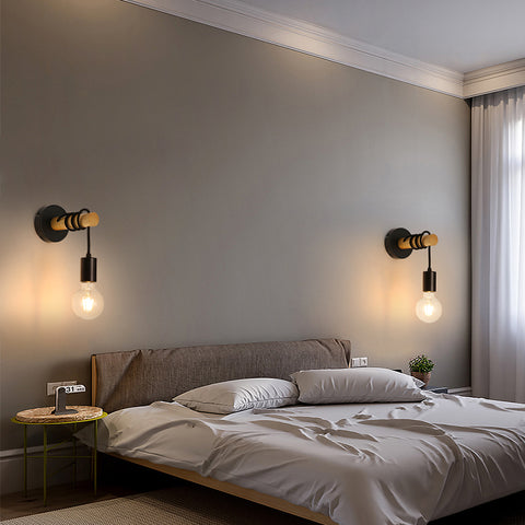 Applique Murale Vintage, Spot Mural Design en Bois Rétro Industrielle, Douille E27 10Watt max, Eclairage d'Intérieur pour Salon Chambre Salle à Manger Couloir Bar Noir (Sans Ampoule)