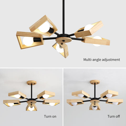 Suspension Bois , De Salon Lustre Lampe Luminaire pour éclairage Intérieur, Bois Cinq Lumières Géométrique Pendentif Lumières pour 5 Ampoules E27 (Sans Ampoule)