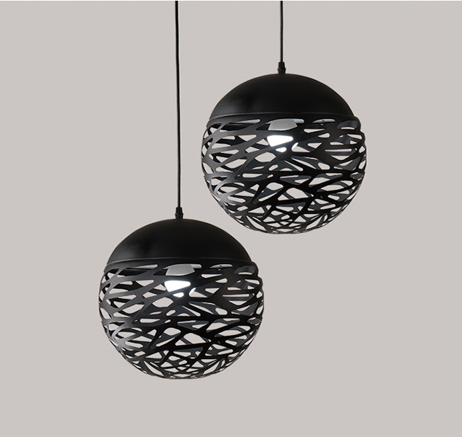 Industriel Global Metal moderne creux plafond Lustre Îlot de cuisine Art Lighting Loft Fer à une tête Personnalité studio Salon Pendant Light Restaurant Bar Comptoir Lampe suspendue E27 Sans Ampoules Noir