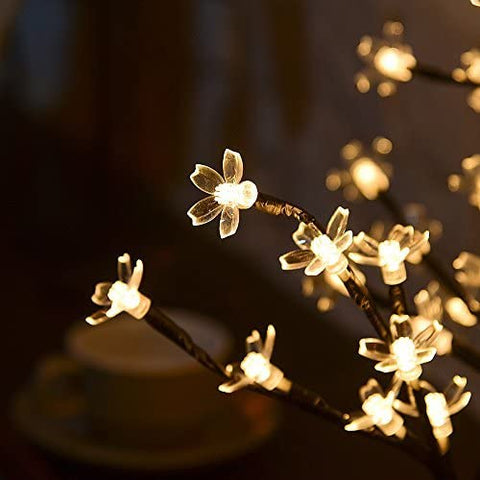 Arbre lumineux de 45 cm à LED avec 48 fleurs de cerisier, lumières LED, pour Noël, intérieur, décoration, bureau, chevet, blanc chaud