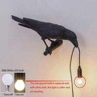 Applique Murale Corbeau, Applique Murale Oiseaux Corbeau Gothique Unique pour Chambre de Chevet Salon Décor de Ferme (Lampe Murale Noire Gauche)