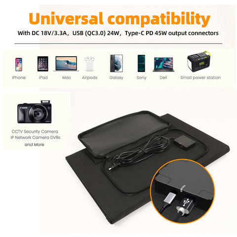 Panneau Solaire Pliable Imperméable, observateur et Efficace, Cellules Solaires pour Camping en Plein Air, Chargeur de Sac, 60W