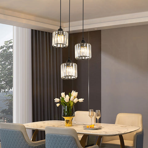 Nordic lustre minimaliste moderne E27 semi-encastré LED plafonnier salle à manger en cristal (rond, 3 lumières)