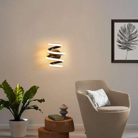 Applique Murale Led 21W Noir Spirale Simple Créativité Moderne Murale en Métal en Aluminium Lampe 3000K Murale Interieur Convient à la Chambre à Coucher, Couloir, Salon, Bar