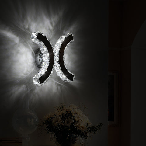 Lampe Murale en Cristal, Applique Murale LED Intérieure, 12W Lumière Blanche Froide 6000K Double C Design, Moderne Décoration Luminaire Mural pour Salon Chambre Couloir Salle de Bain