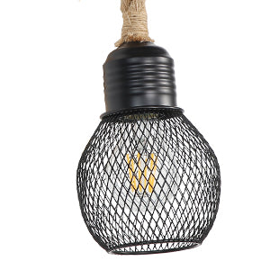 GOECO Applique Murale Industrielle Vintage, Lampe Murale en Bois Rustique Rétro, Abat-Jour en Cage en Métal Noir, Éclairage Mural à Suspendre en Corde de Chanvre (Sans Ampoules)