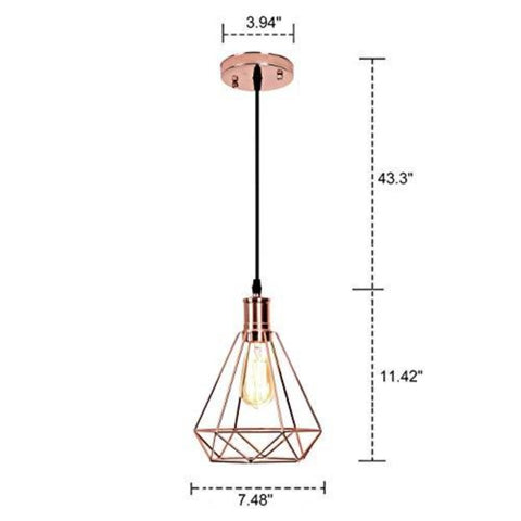Goeco Luminaire suspendu géométrique vintage pyramide en fil métallique abat-jour plafond luminaire suspendu (or rose)