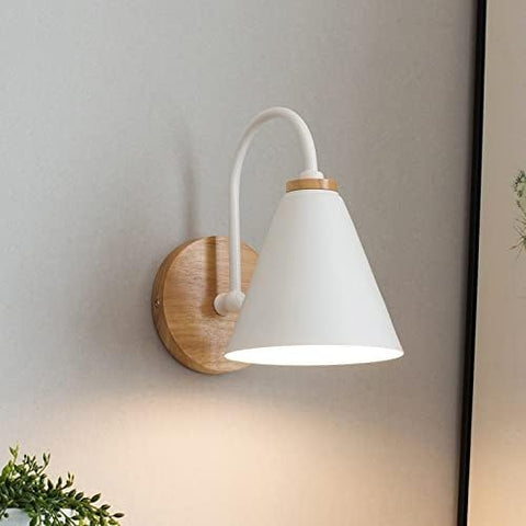 Applique de Chevet Bois Scandinave Lampe murale Avec ampoule 5W E27 (blanc chaud) Pour chambre à coucher, salon, couloir, entrée Blanc
