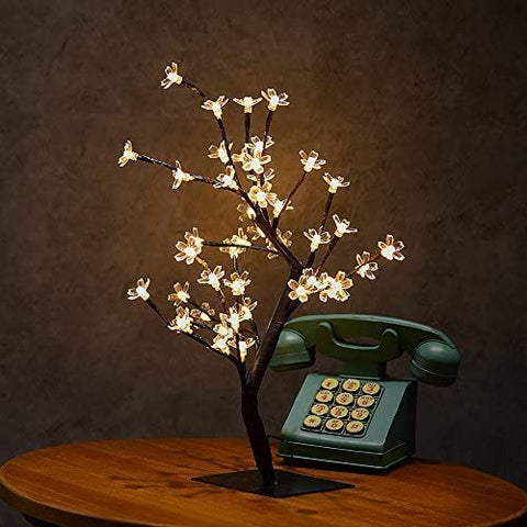 Arbre lumineux de 45 cm à LED avec 48 fleurs de cerisier, lumières LED, pour Noël, intérieur, décoration, bureau, chevet, blanc chaud