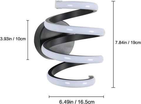 Applique Murale LED Moderne Forme en Spirale Lampe murale Blanc Froid 6000K Pour chambre à coucher, salon, couloir, entrée Noir