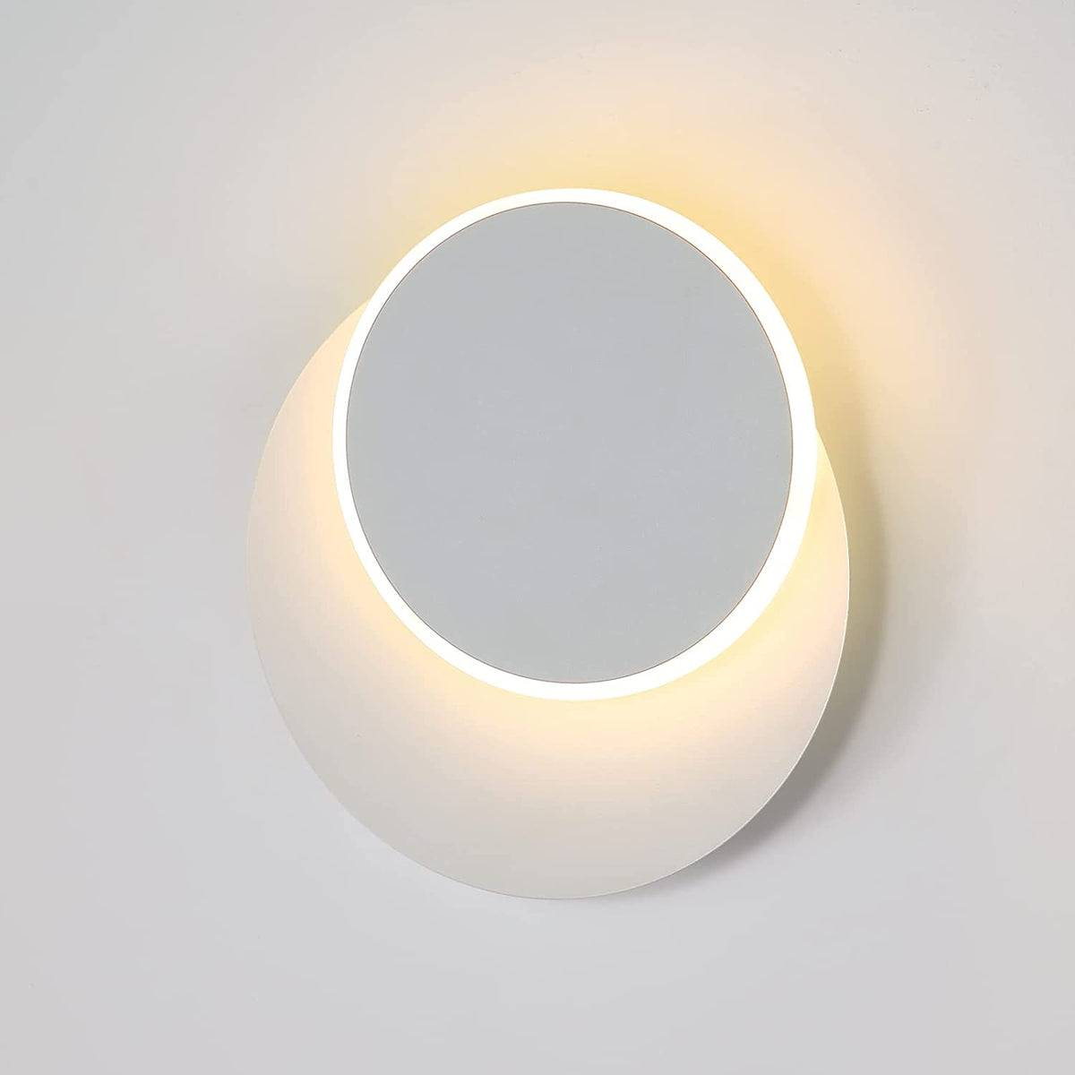 Appliques Murales Interieur 12W Blanc, Murale LED Moderne, Créatif Eclipse 2 en 1, 360 Rotative 3000K Blanc Chaud, Eclairage Lumière Pour Salon Salle Escalier Chambre