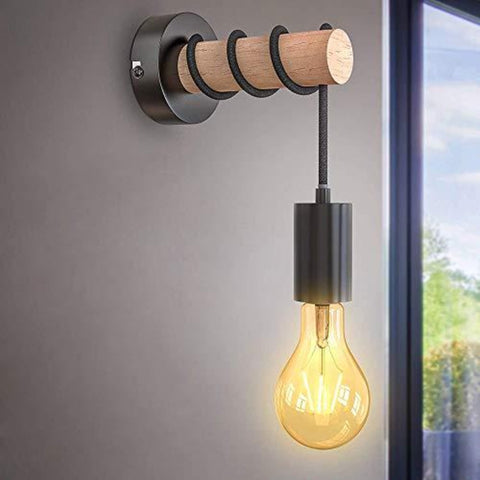Applique Murale Vintage, Spot Mural Design en Bois Rétro Industrielle, Douille E27 10Watt max, Eclairage d'Intérieur pour Salon Chambre Salle à Manger Couloir Bar Noir (Sans Ampoule)