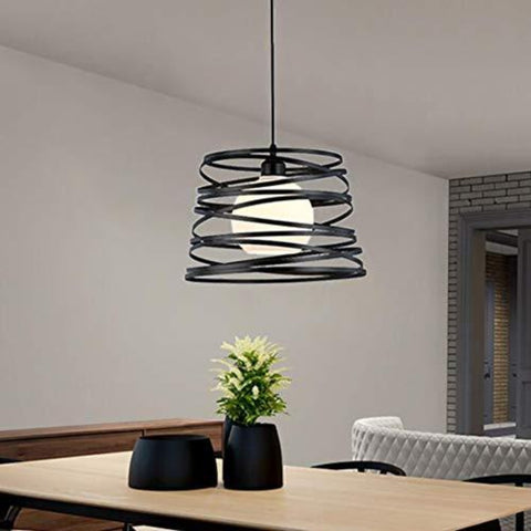 Lustre Suspension Industrielle Rétro, Vintage Plafonnier industriels en spirale design Ø30cm, Lampe de Plafond en Métal E27 Corde Ajustable Décoration, Noir (sans ampoule)