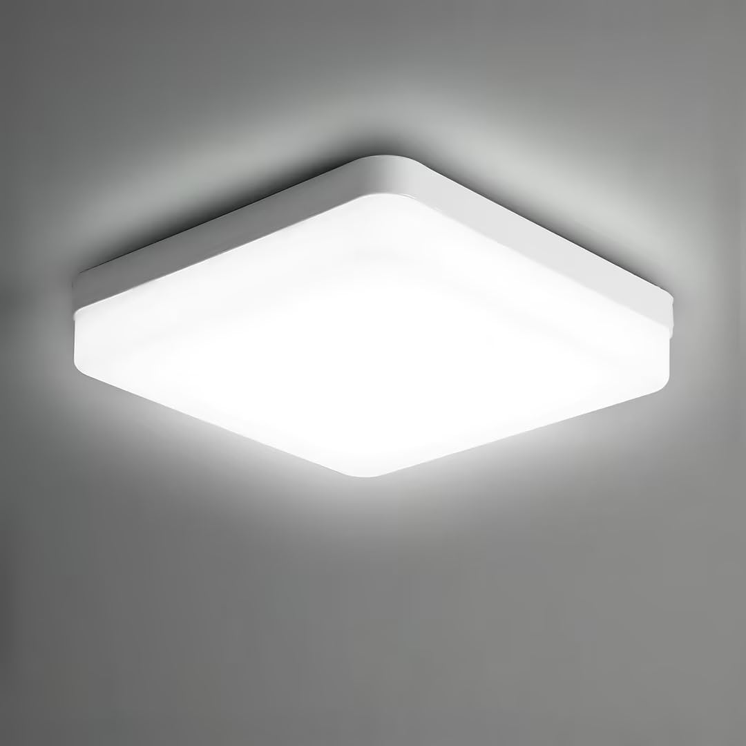 Plafonnier LED Carré, Lampe de Plafond LED, IP44 Plafonnier LED, Luminaire Plafonnier Applicable à Salle De Bain, Salon, Cuisine, Chambre, Couloir, Balcon 24W 6500K （18x18CM）