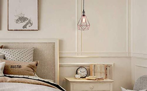 Goeco Luminaire suspendu géométrique vintage pyramide en fil métallique abat-jour plafond luminaire suspendu (or rose)