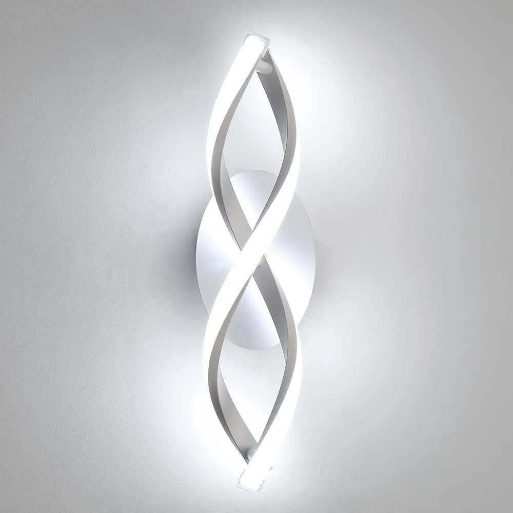 Applique Murale Interieur, Led Lampe Murale Moderne 16W 1800LM, Cool White 6500k, Design incurvée Appliques pour Chambre à Coucher Escalier Salon