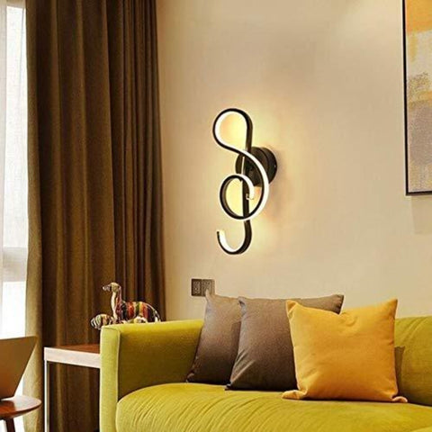 Moderne Applique Murale LED Créatif Lampe Murale Intérieur, Note de musique Forme, 22W LED Bande Minimaliste Aluminium Art Décoration pour Chambre à Coucher, Escaliers, Salon, Café, 3000K Noir