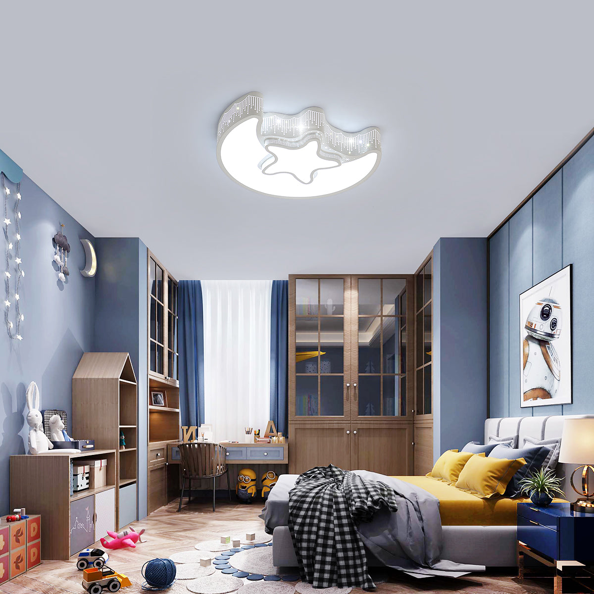 Plafonnier LED Dimmable, Lustres en forme d'étoile de lune, lampe de plafond led avec télécommande 3000K-6500K