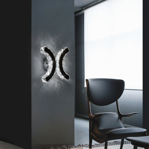 Lampe Murale en Cristal, Applique Murale LED Intérieure, 12W Lumière Blanche Froide 6000K Double C Design, Moderne Décoration Luminaire Mural pour Salon Chambre Couloir Salle de Bain