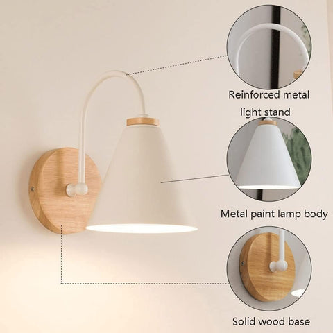 Applique de Chevet Bois Scandinave Lampe murale Avec ampoule 5W E27 (blanc chaud) Pour chambre à coucher, salon, couloir, entrée Blanc