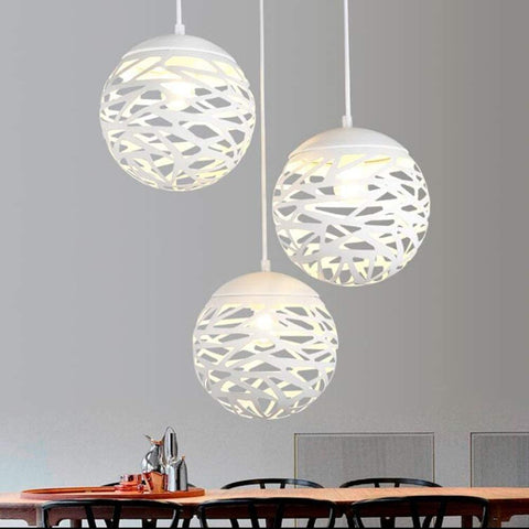 Lampe suspendue ajourée Lustre Tete Simple Lampe sculptée en fer forgé pour salle à manger (Blanc, 20cm)