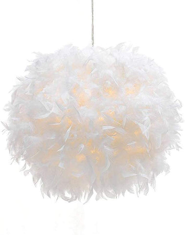 Lustre Suspension luminaire en plume blanche design forme sphère