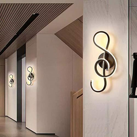Moderne Applique Murale LED Créatif Lampe Murale Intérieur, Note de musique Forme, 22W LED Bande Minimaliste Aluminium Art Décoration pour Chambre à Coucher, Escaliers, Salon, Café, 3000K Noir