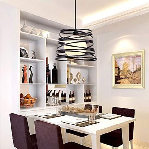 Lustre Suspension Industrielle Rétro, Vintage Plafonnier industriels en spirale design Ø30cm, Lampe de Plafond en Métal E27 Corde Ajustable Décoration, Noir (sans ampoule)