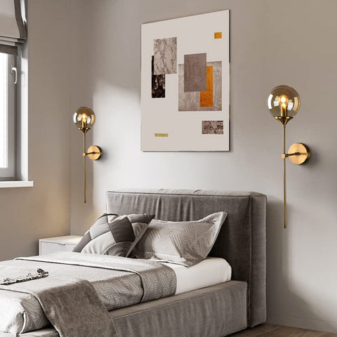 Nordique moderne verre applique E14 or LED fond applique murale pour cuisine salle de bain luminaire intérieur décor à la maison (ambre)