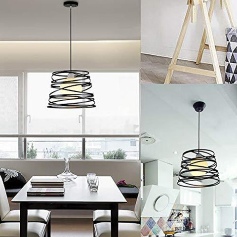 Lustre Suspension Industrielle Rétro, Vintage Plafonnier industriels en spirale design Ø30cm, Lampe de Plafond en Métal E27 Corde Ajustable Décoration, Noir (sans ampoule)